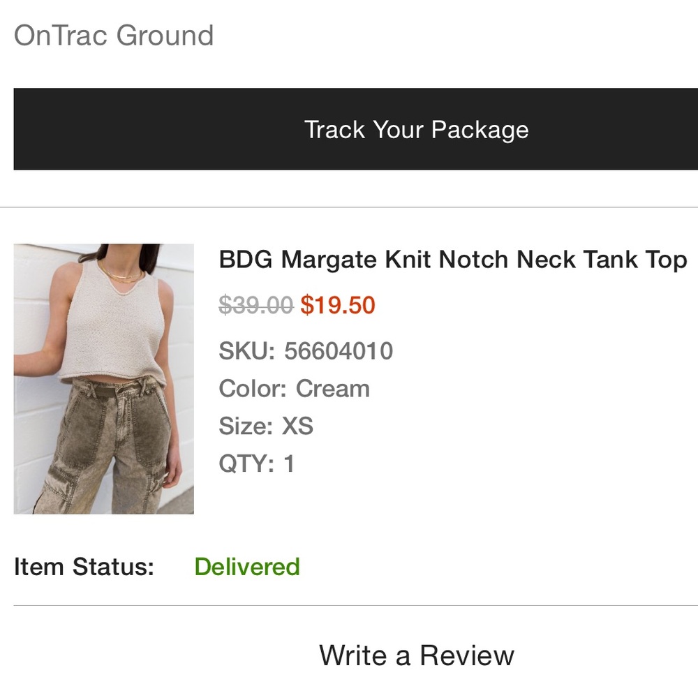 UO Cream Knit Notch Neck Tank Top
